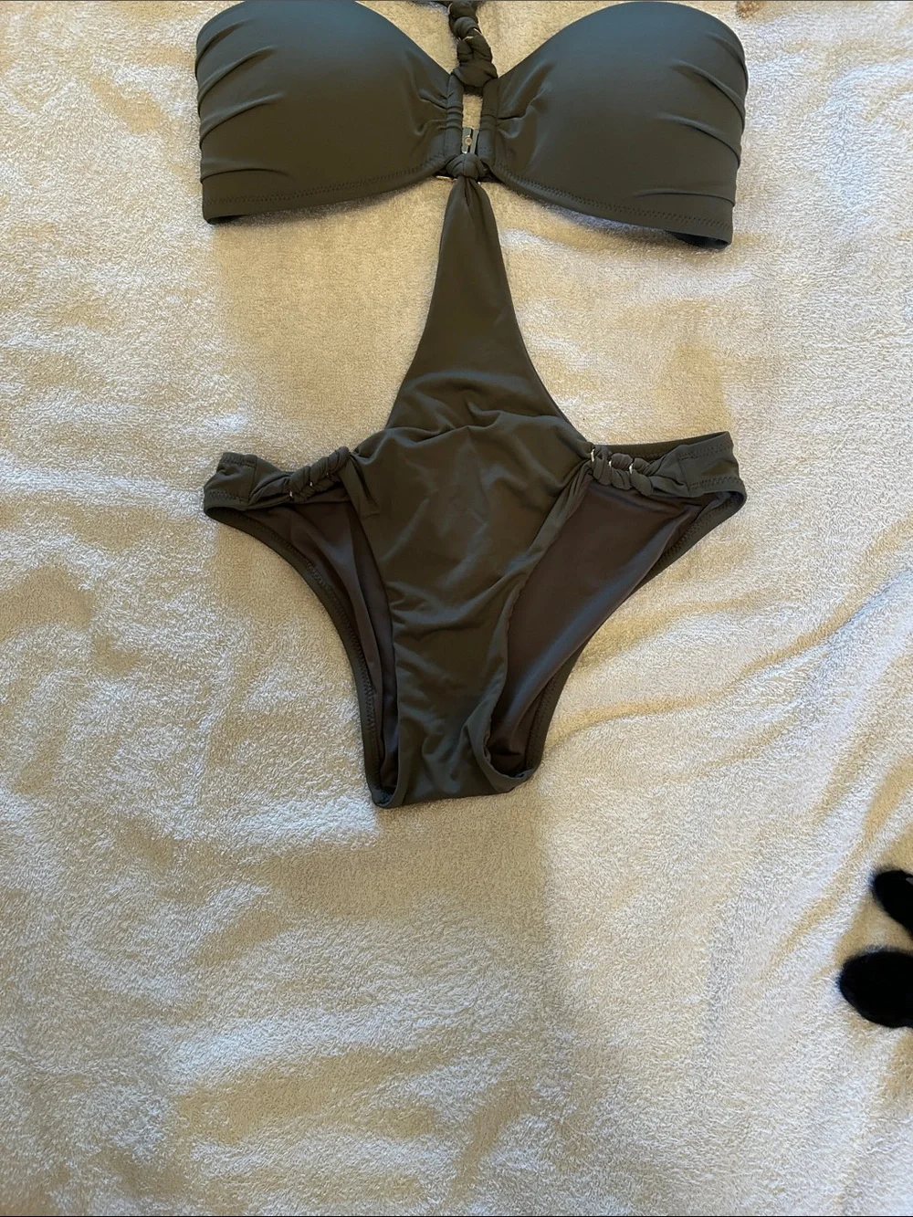 Aubade Olive Green womens One-Piece Swimsuit with Halter Tie - Picture 3 of 11